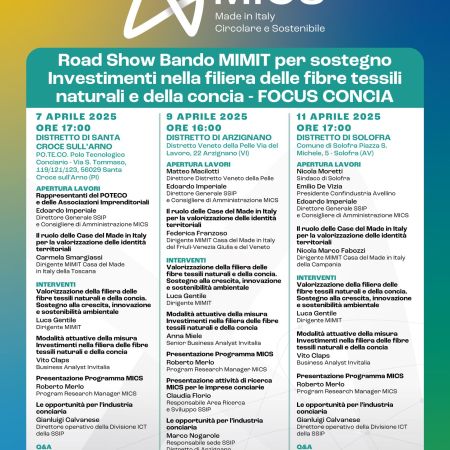 Bando filiera della concia: incontro con MIMIT e SSIP – 9 aprile, ore 16:00