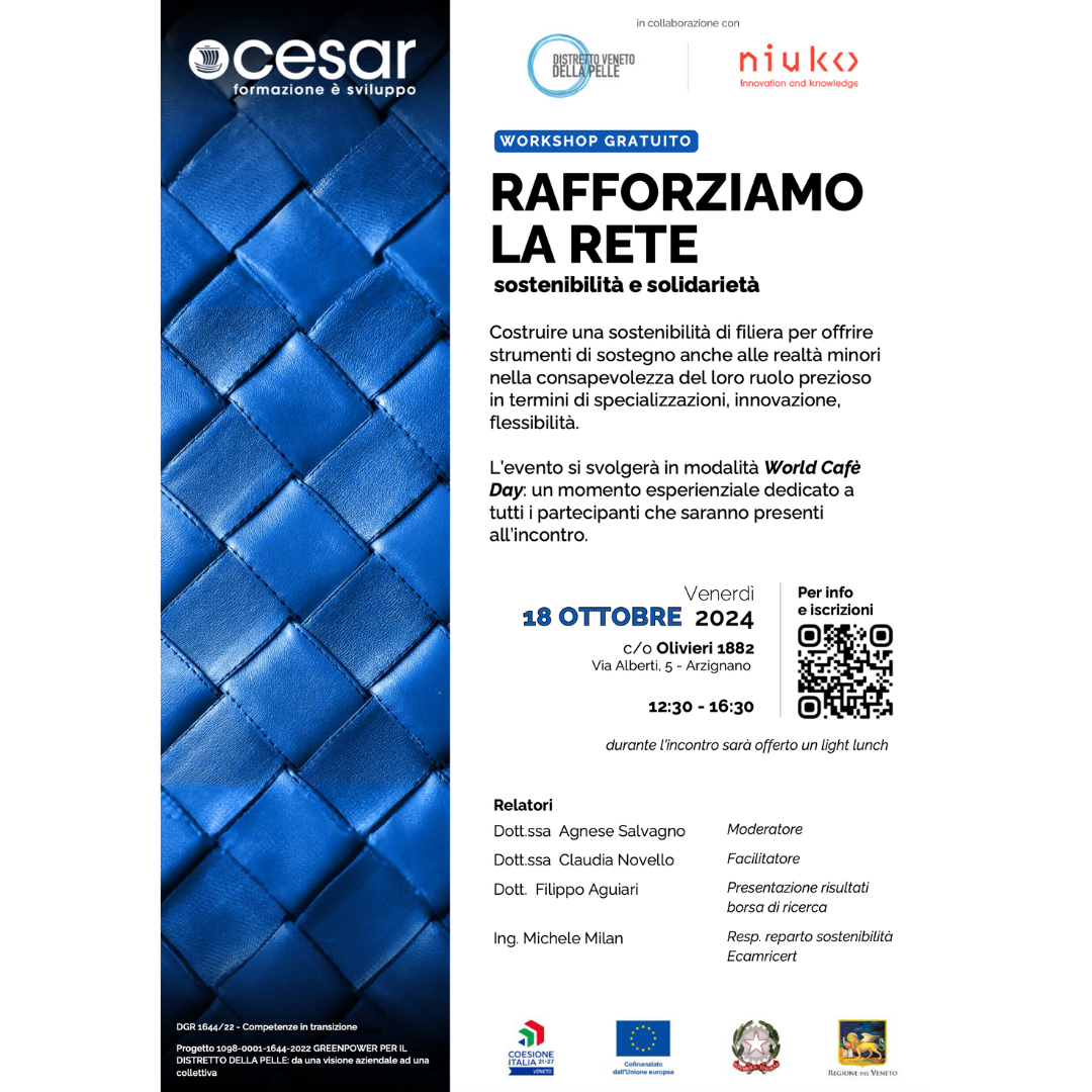 Rafforziamo la rete” workshop con world café’ – 18 ottobre 12.30 Olivieri 1882