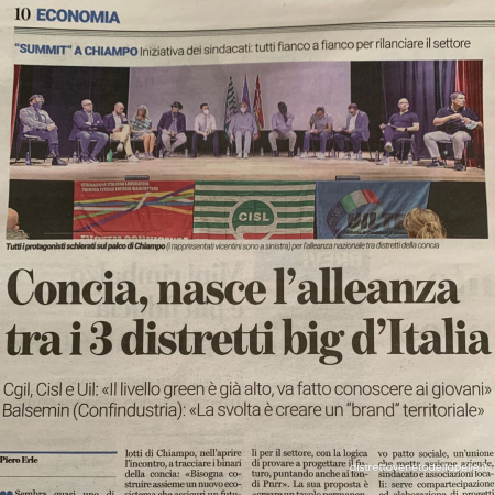 Il gioco di squadra del Distretto Veneto della Pelle raccontato dall’articolo di Piero Erle sul Giornale di Vicenza