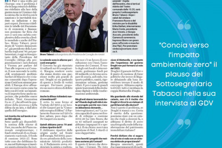 Il plauso del Sottosegretario Tabacci al progetto “Concia verso l’impatto ambientale zero” sul GDV