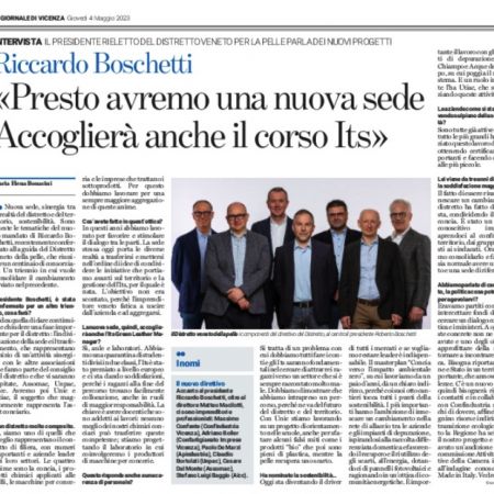 L’intervista al presidente Riccardo Boschetti su Il Giornale di Vicenza: nuova sede, sinergia, sostenibilità e formazione.