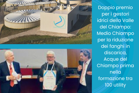 Doppio premio per i gestori idrici della Valle del Chiampo: Medio Chiampo per la riduzione dei fanghi in discarica, Acque del Chiampo prima nella formazione tra 100 utility