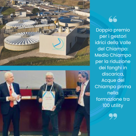 Doppio premio per i gestori idrici della Valle del Chiampo: Medio Chiampo per la riduzione dei fanghi in discarica, Acque del Chiampo prima nella formazione tra 100 utility