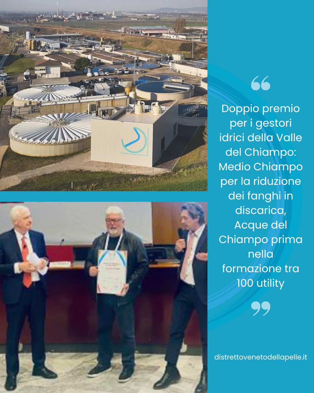 Doppio premio per i gestori idrici della Valle del Chiampo: Medio Chiampo per la riduzione dei fanghi in discarica, Acque del Chiampo prima nella formazione tra 100 utility
